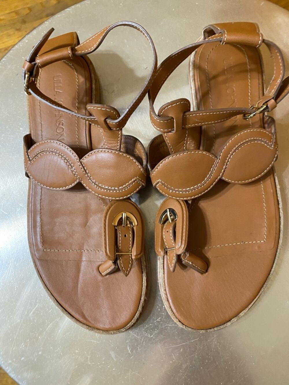 Ulla Johnson Arabella Braid Brown Leather Ankle-Strappy Sandals Buckle Detail 38